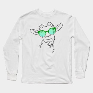 cheerful goat in fashionable glasses Long Sleeve T-Shirt